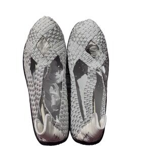 Angel Steps Stretch Comfort Casual White Silver Woven Mary Jane Flats Womens 9M